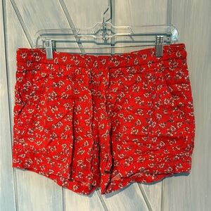 St. John's Bay Red Jean Linen Blend Shorts Vibrant Floral Pattern